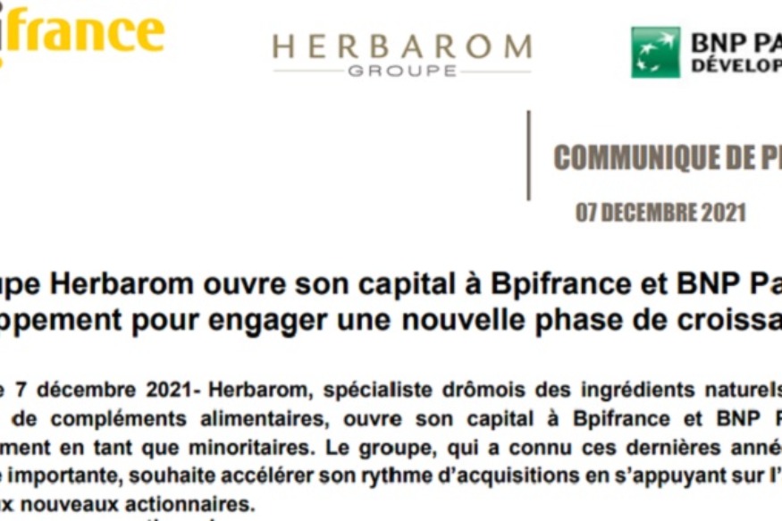 HERBAROM ouvre son capital à BPIFrance et BNP Paribas.